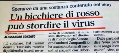 Ultimissime notizie un bicchiere di rosso può stordire il virus ma non esageriamo...